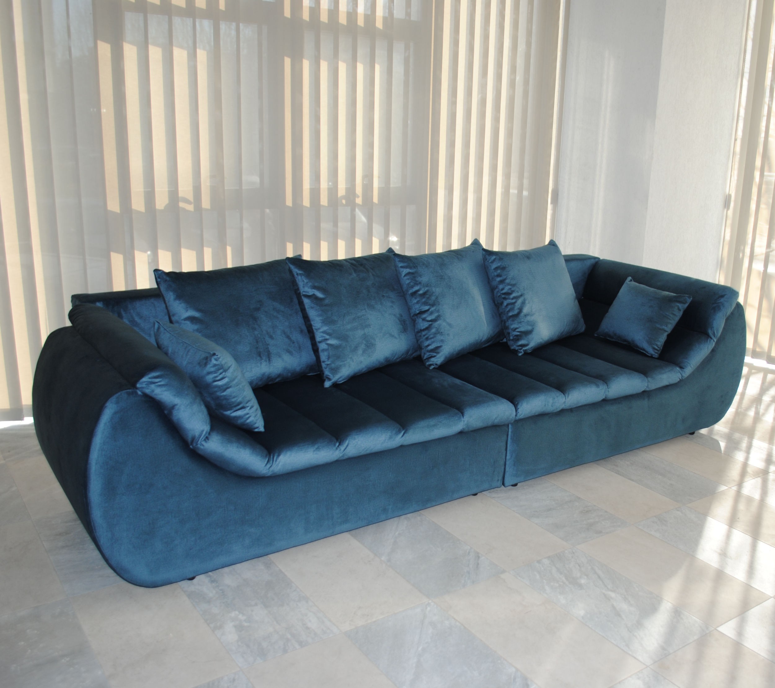 Canapea extensibila 4 locuri Party, cu lada, albastru topaz, 300 x 105 x 75 cm 1