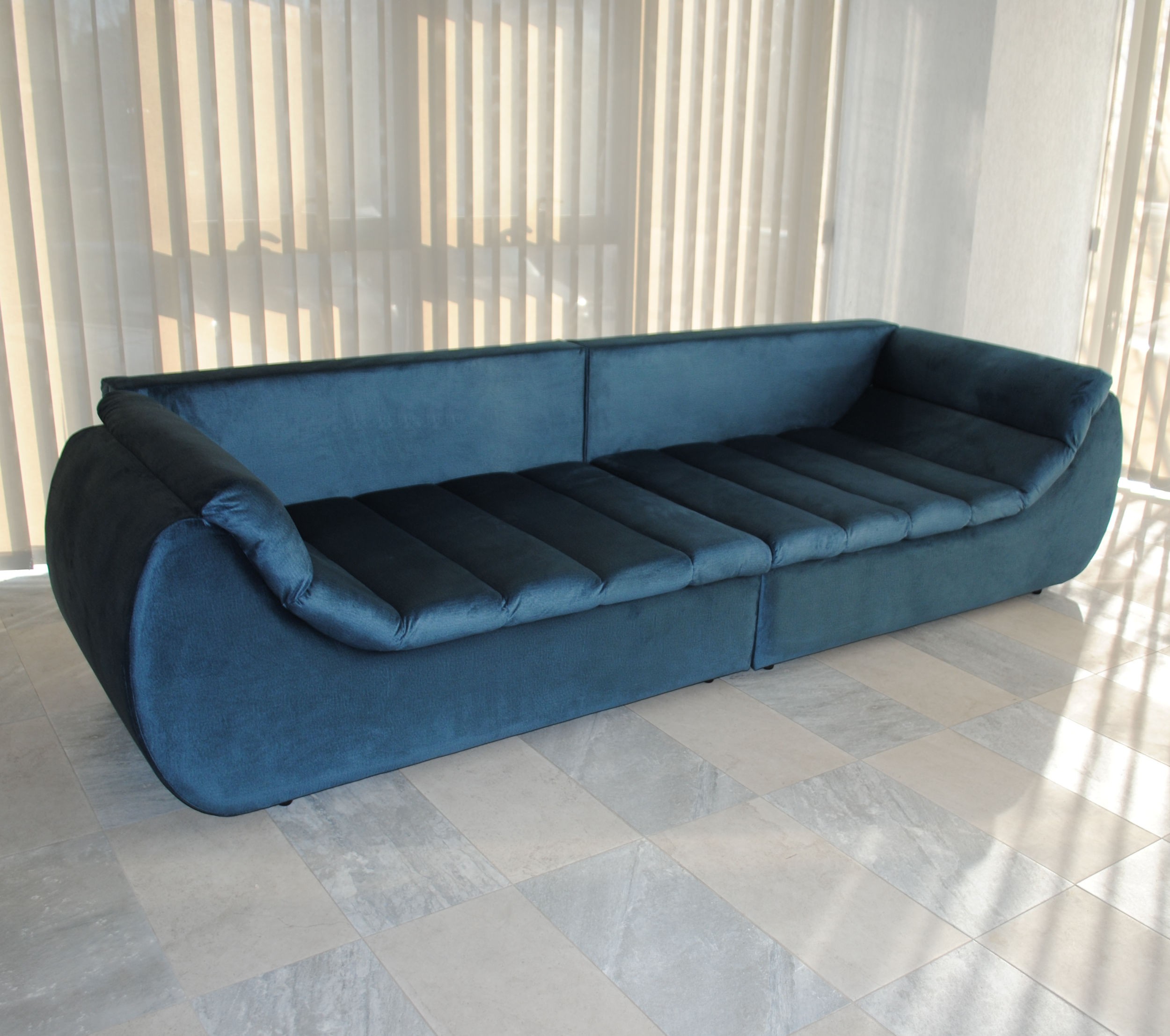 Canapea extensibila 4 locuri Party, cu lada, albastru topaz, 300 x 105 x 75 cm 2