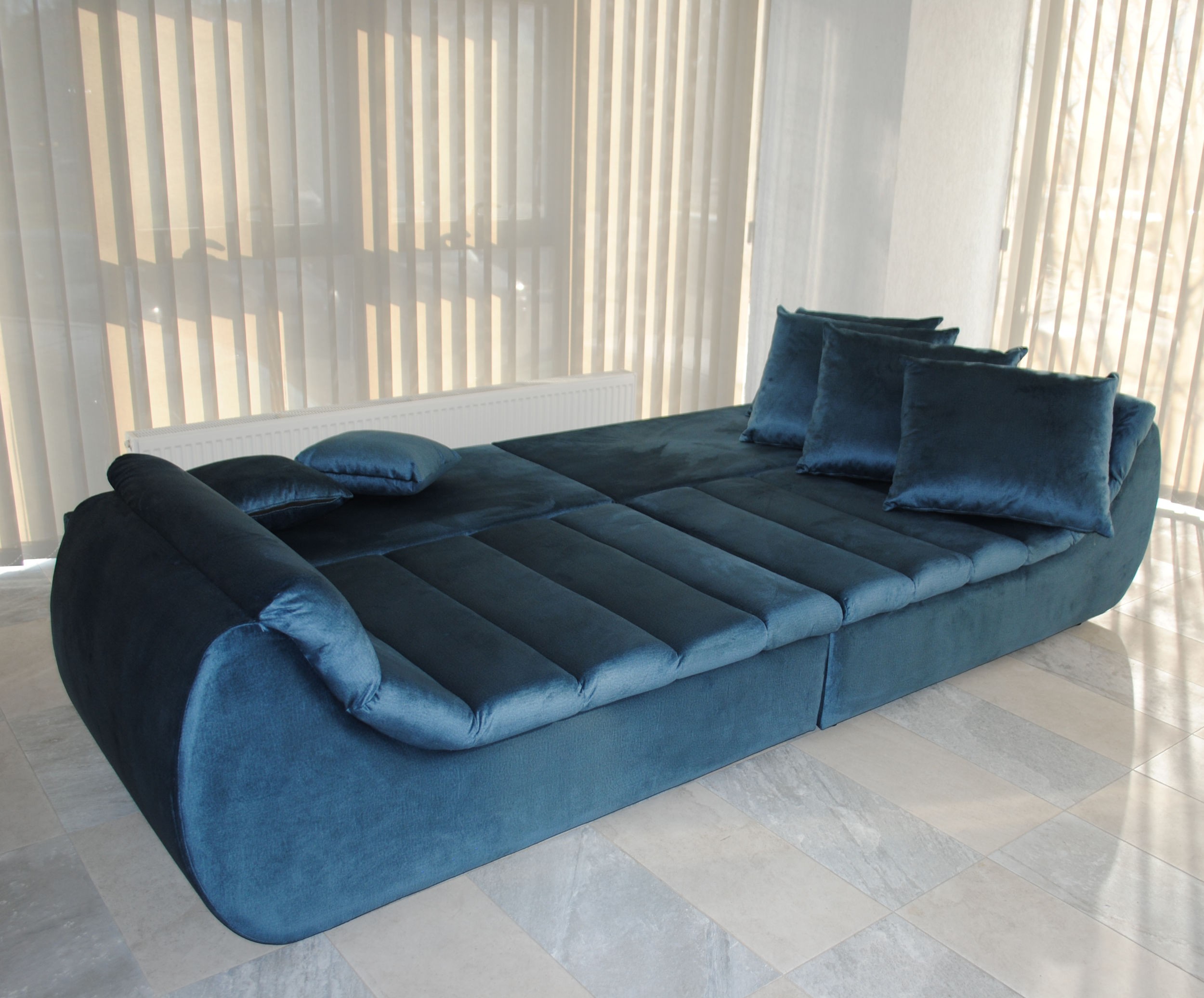 Canapea extensibila 4 locuri Party, cu lada, albastru topaz, 300 x 105 x 75 cm 7