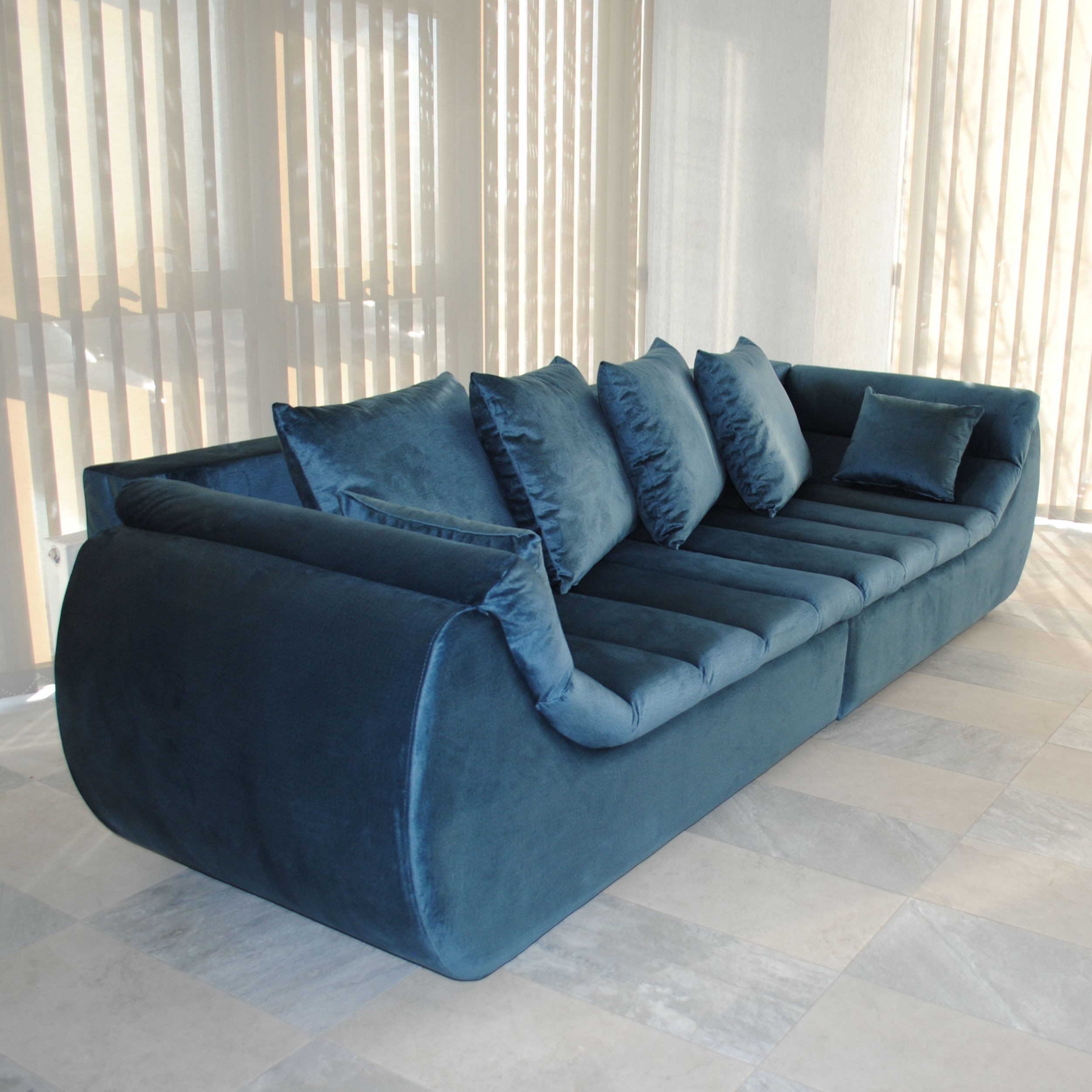 Canapea extensibila 4 locuri Party, cu lada, albastru topaz, 300 x 105 x 75 cm 8