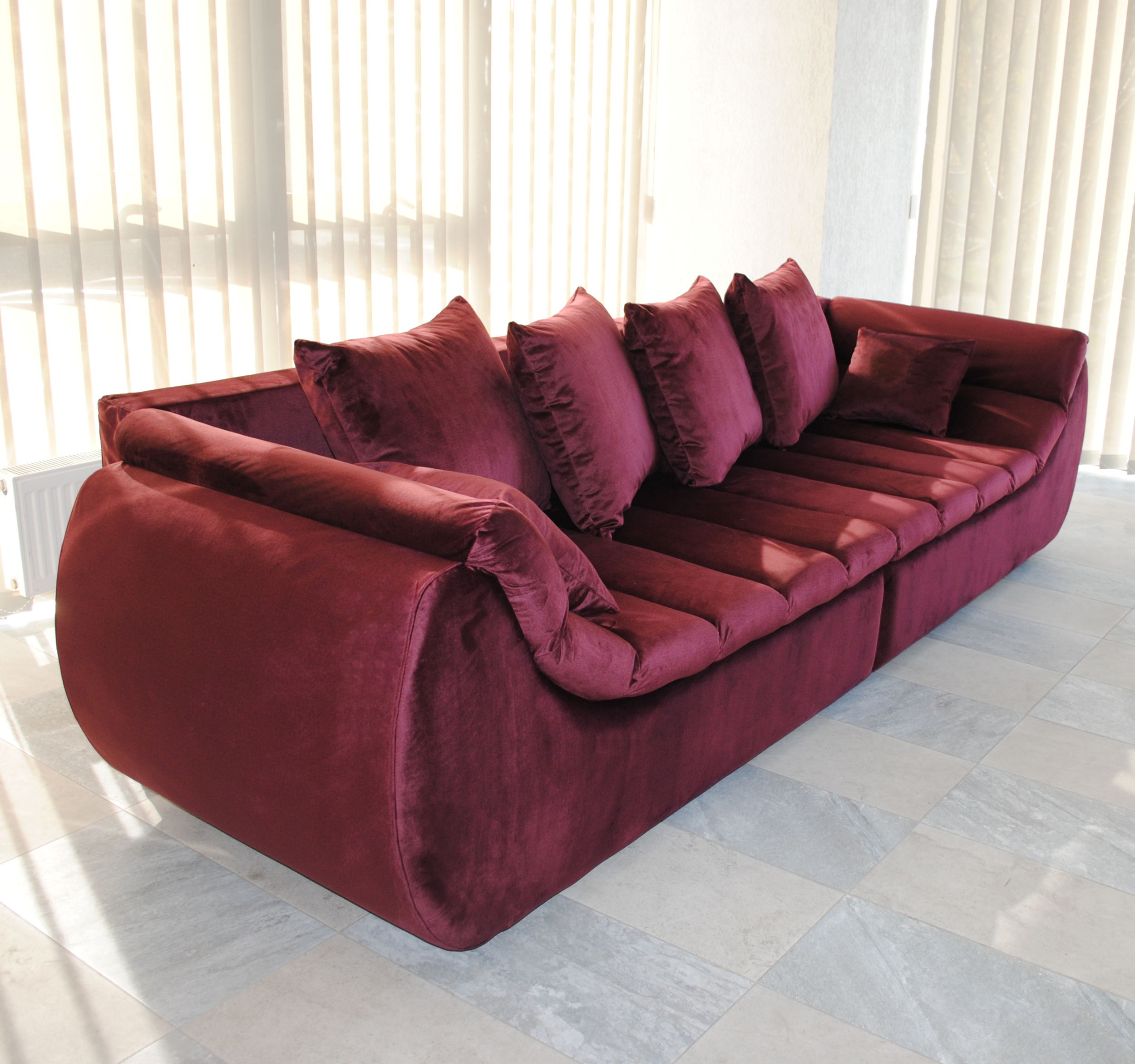 Canapea extensibila 4 locuri Party, cu lada, bordo, 300 x 105 x 75 cm 2