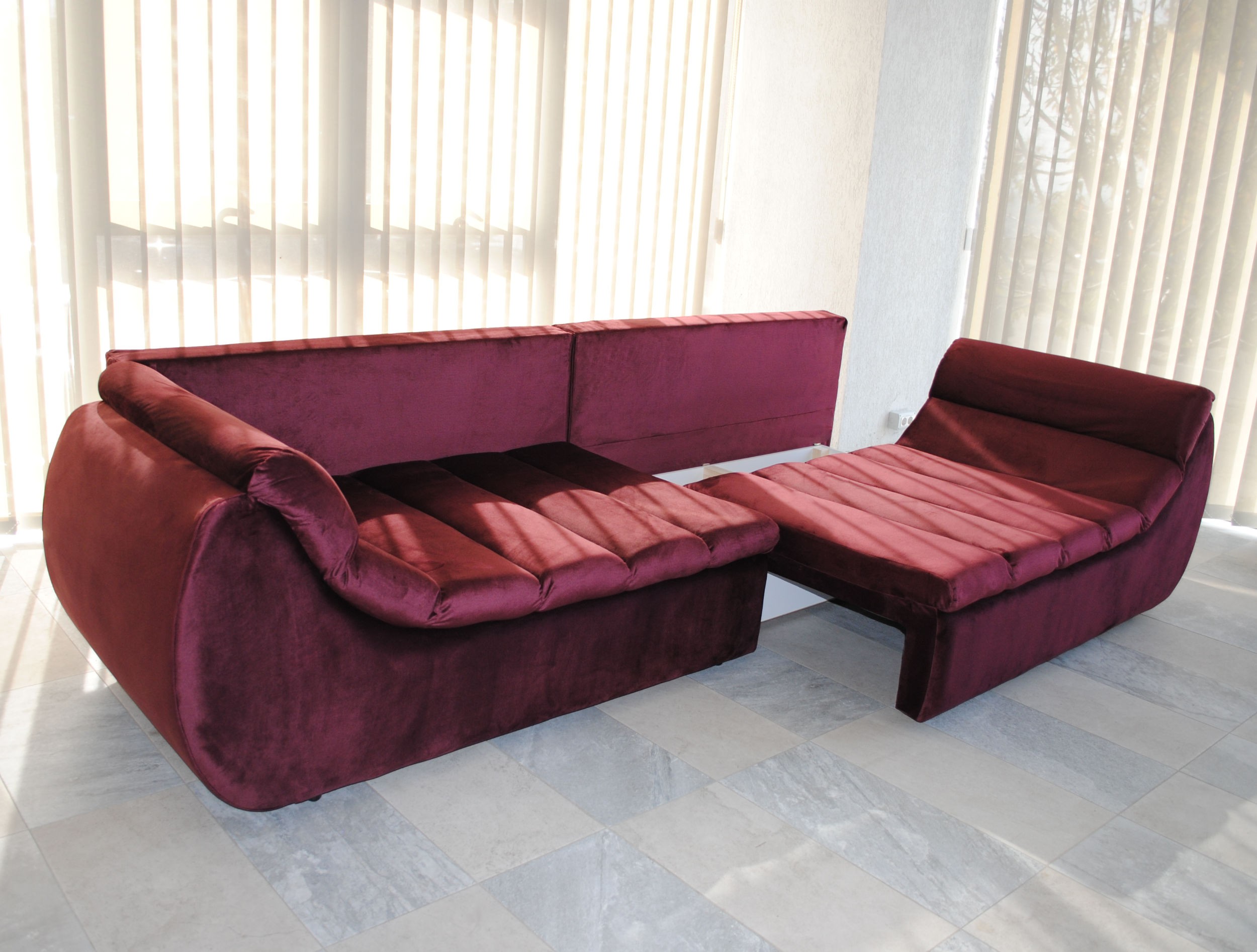 Canapea extensibila 4 locuri Party, cu lada, bordo, 300 x 105 x 75 cm 4