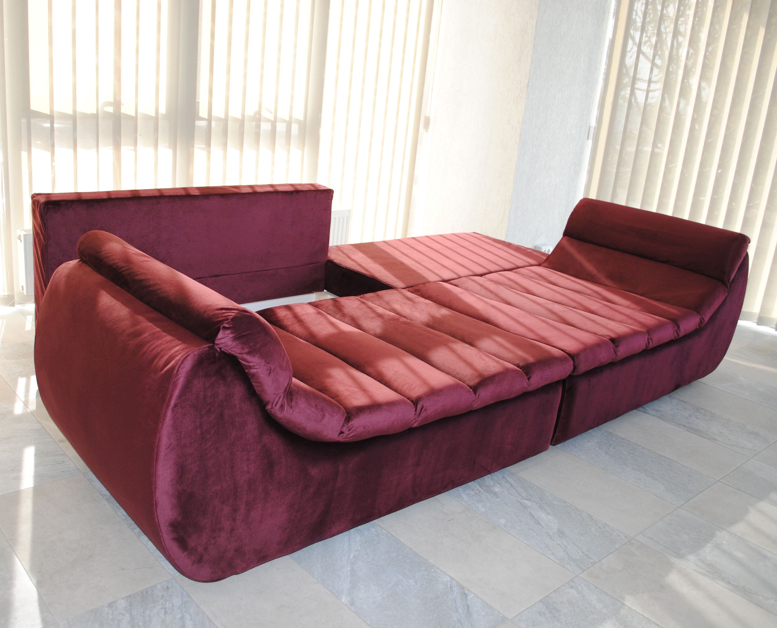 Canapea extensibila 4 locuri Party, cu lada, bordo, 300 x 105 x 75 cm 6