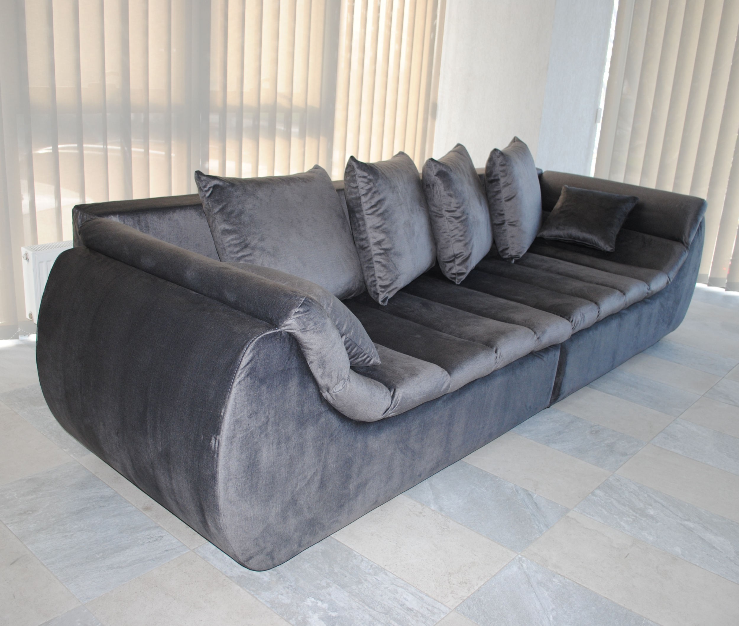 Canapea extensibila 4 locuri Party, cu lada, gri petrol, 300 x 105 x 75 cm 2