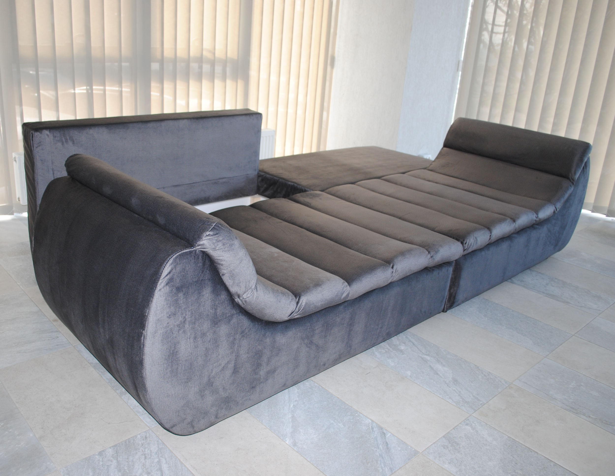 Canapea extensibila 4 locuri Party, cu lada, gri petrol, 300 x 105 x 75 cm 6