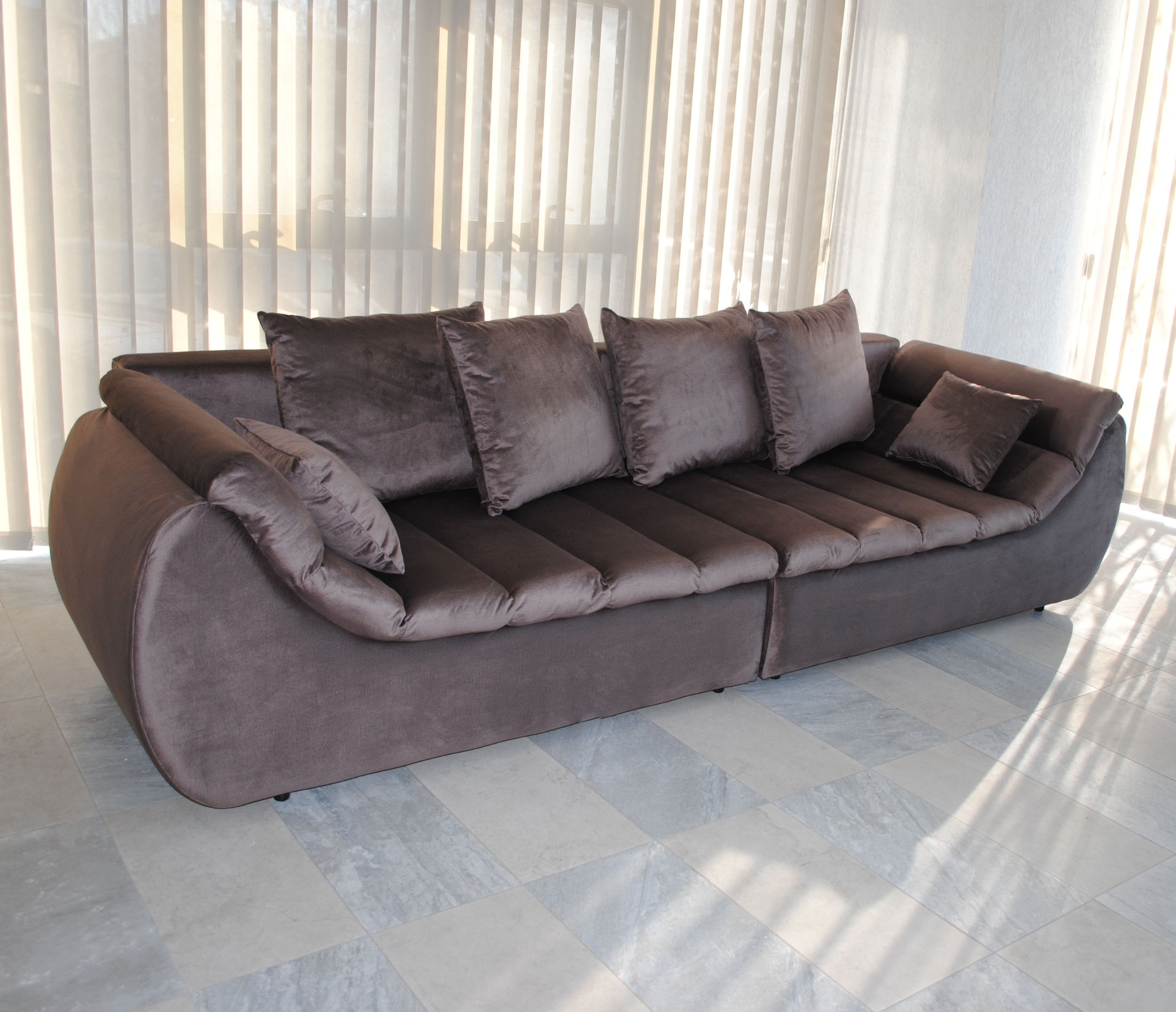Canapea extensibila 4 locuri Party, cu lada, maro coffee, 300 x 105 x 75 cm 1