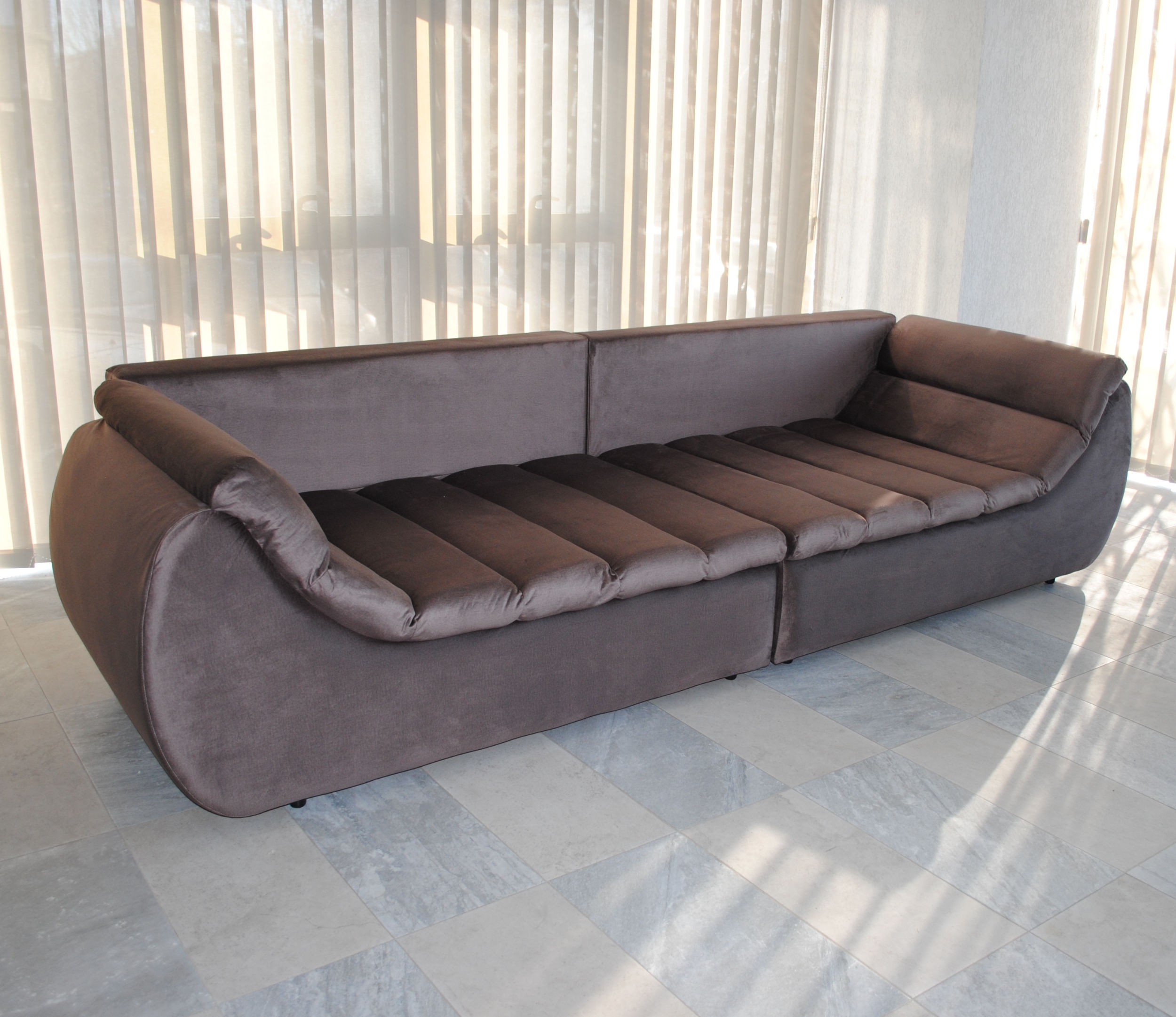 Canapea extensibila 4 locuri Party, cu lada, maro coffee, 300 x 105 x 75 cm 2