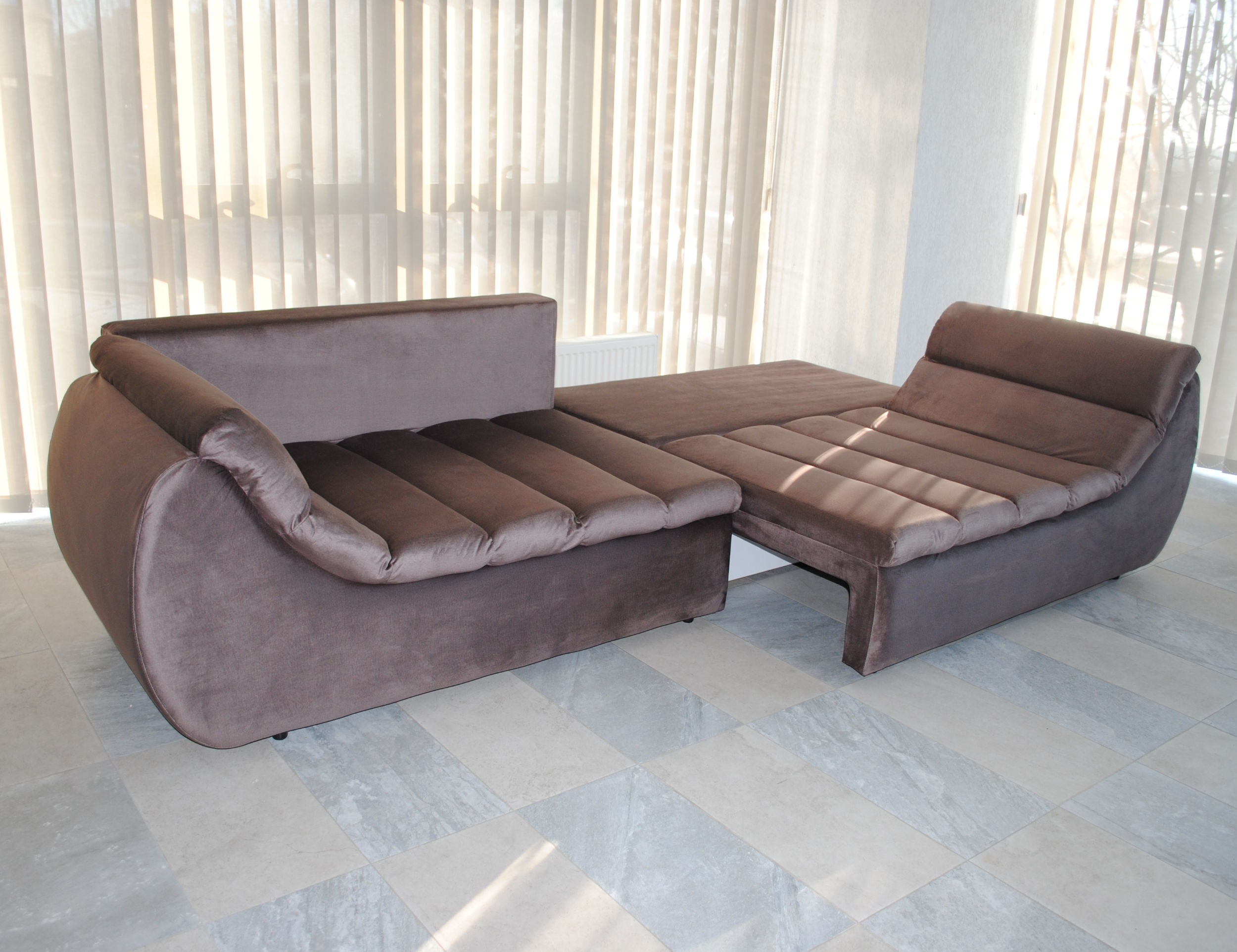 Canapea extensibila 4 locuri Party, cu lada, maro coffee, 300 x 105 x 75 cm 4