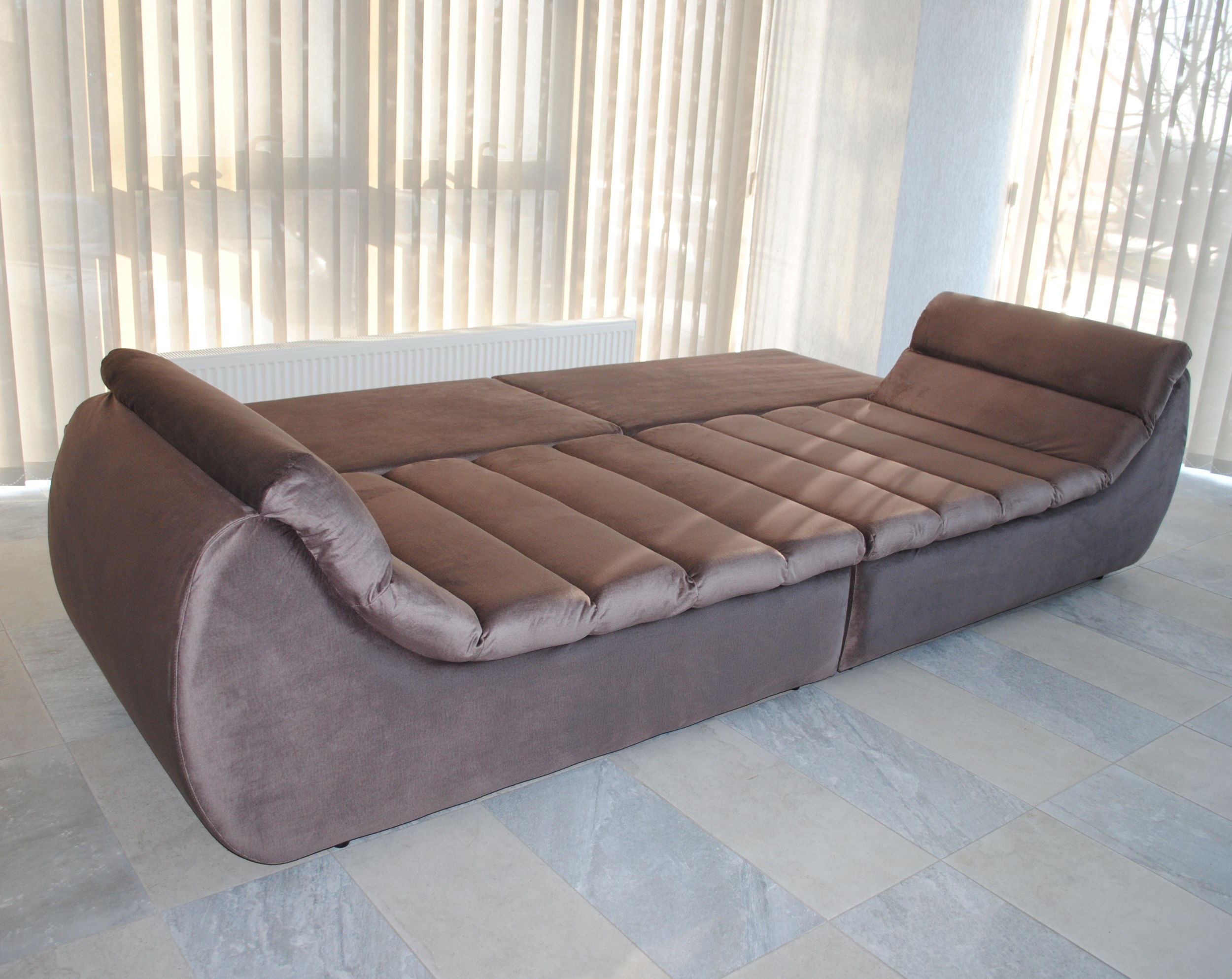 Canapea extensibila 4 locuri Party, cu lada, maro coffee, 300 x 105 x 75 cm 6