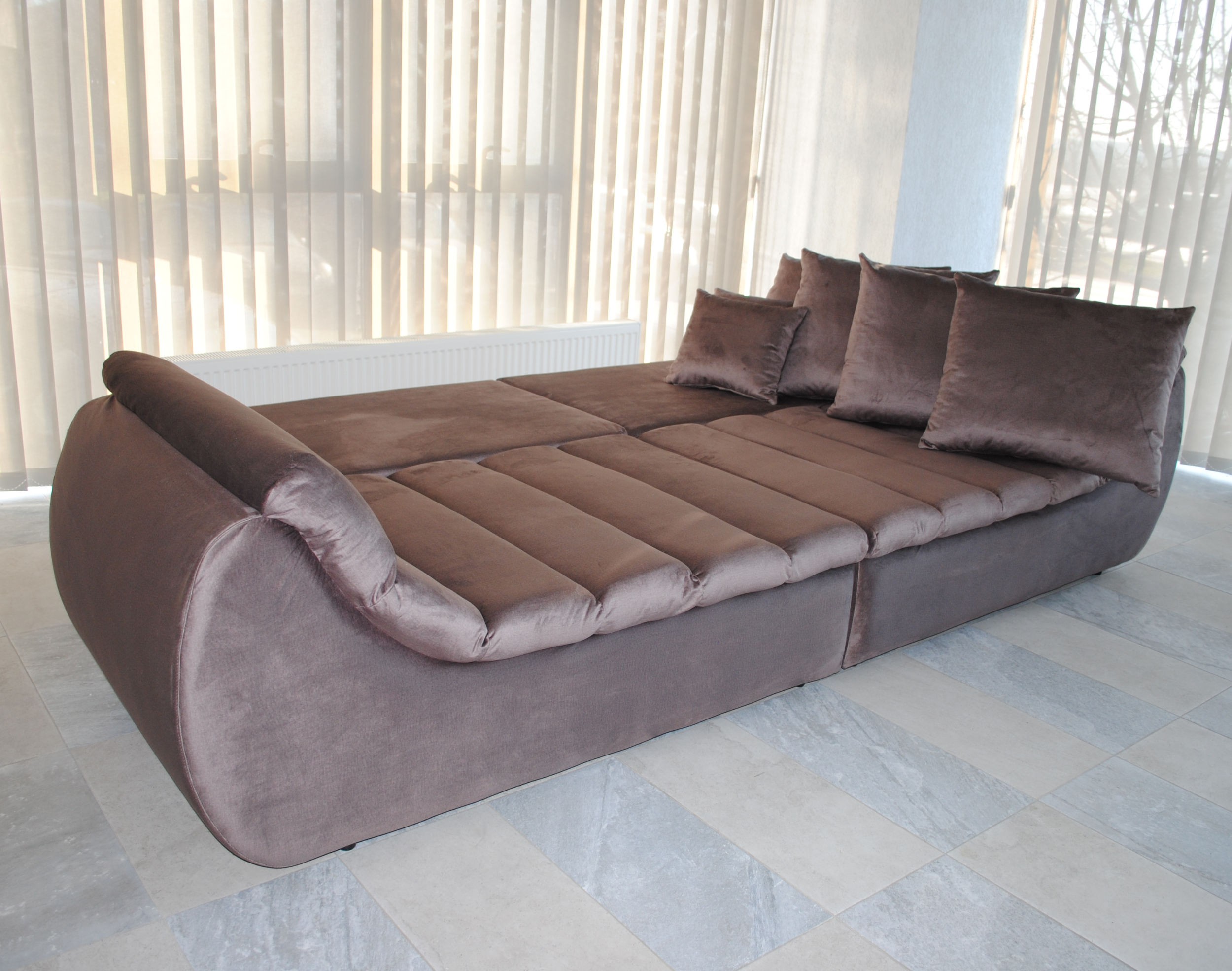 Canapea extensibila 4 locuri Party, cu lada, maro coffee, 300 x 105 x 75 cm 7
