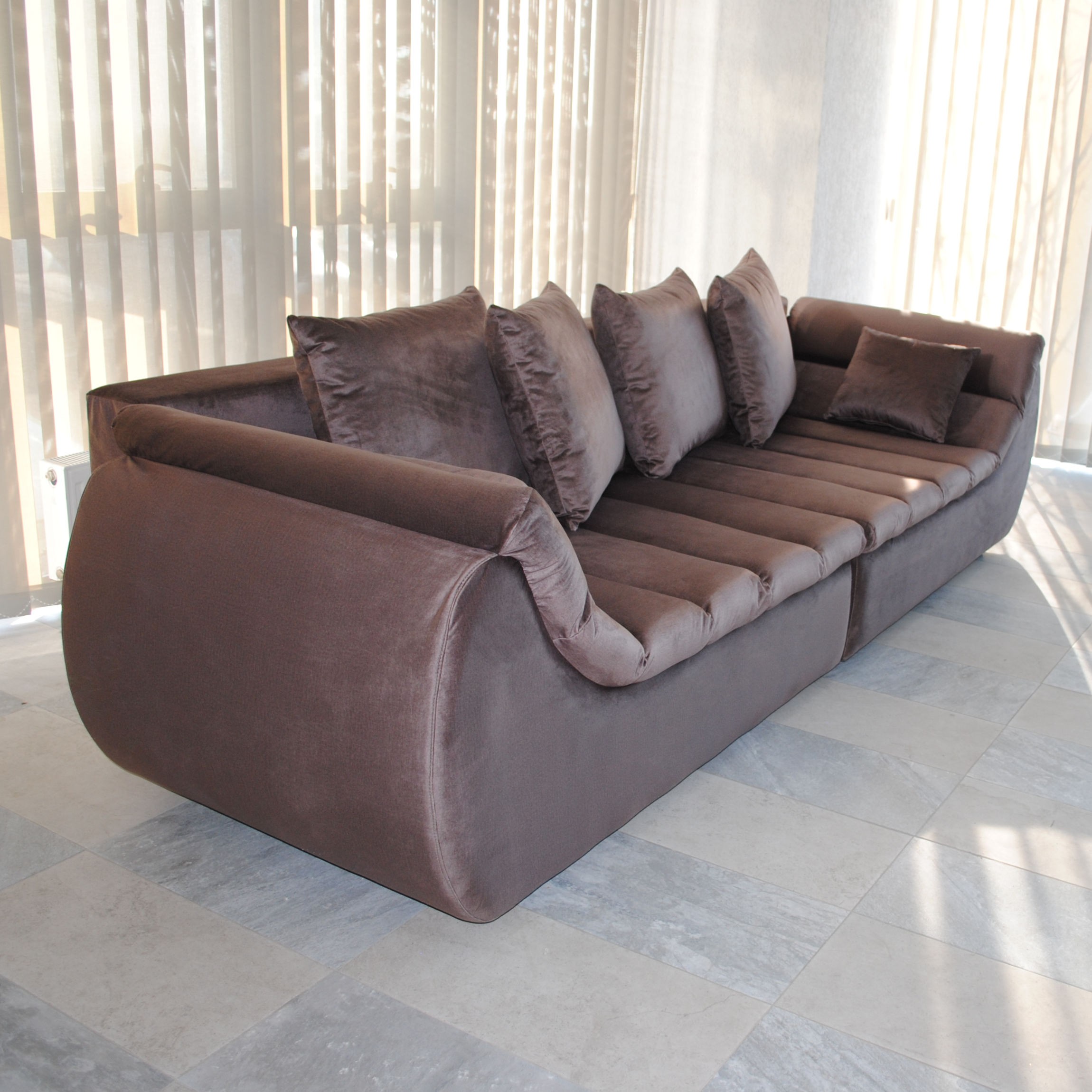 Canapea extensibila 4 locuri Party, cu lada, maro coffee, 300 x 105 x 75 cm 8