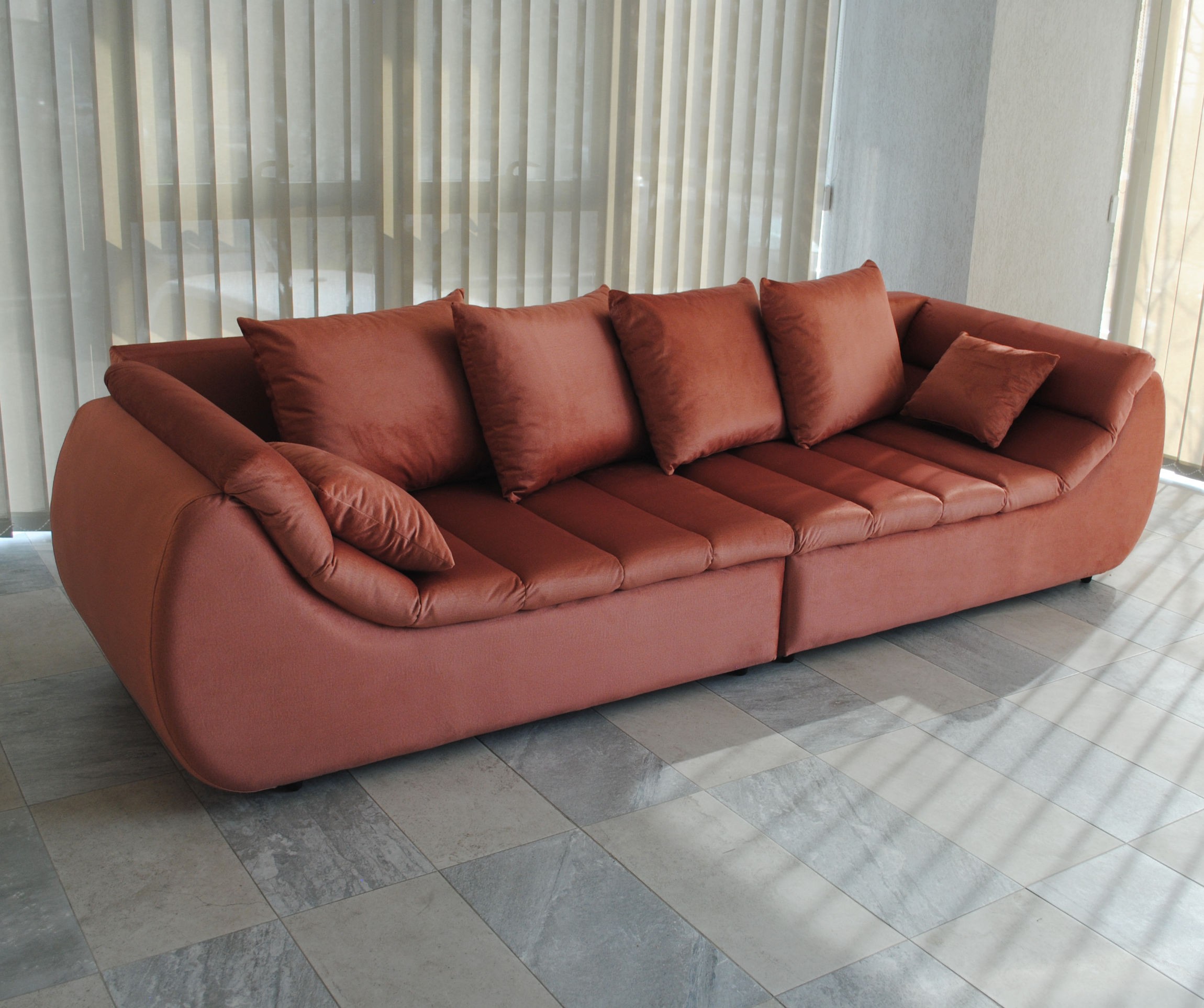 Canapea extensibila 4 locuri Party, cu lada, portocaliu sidef, 300 x 105 x 75 cm 1