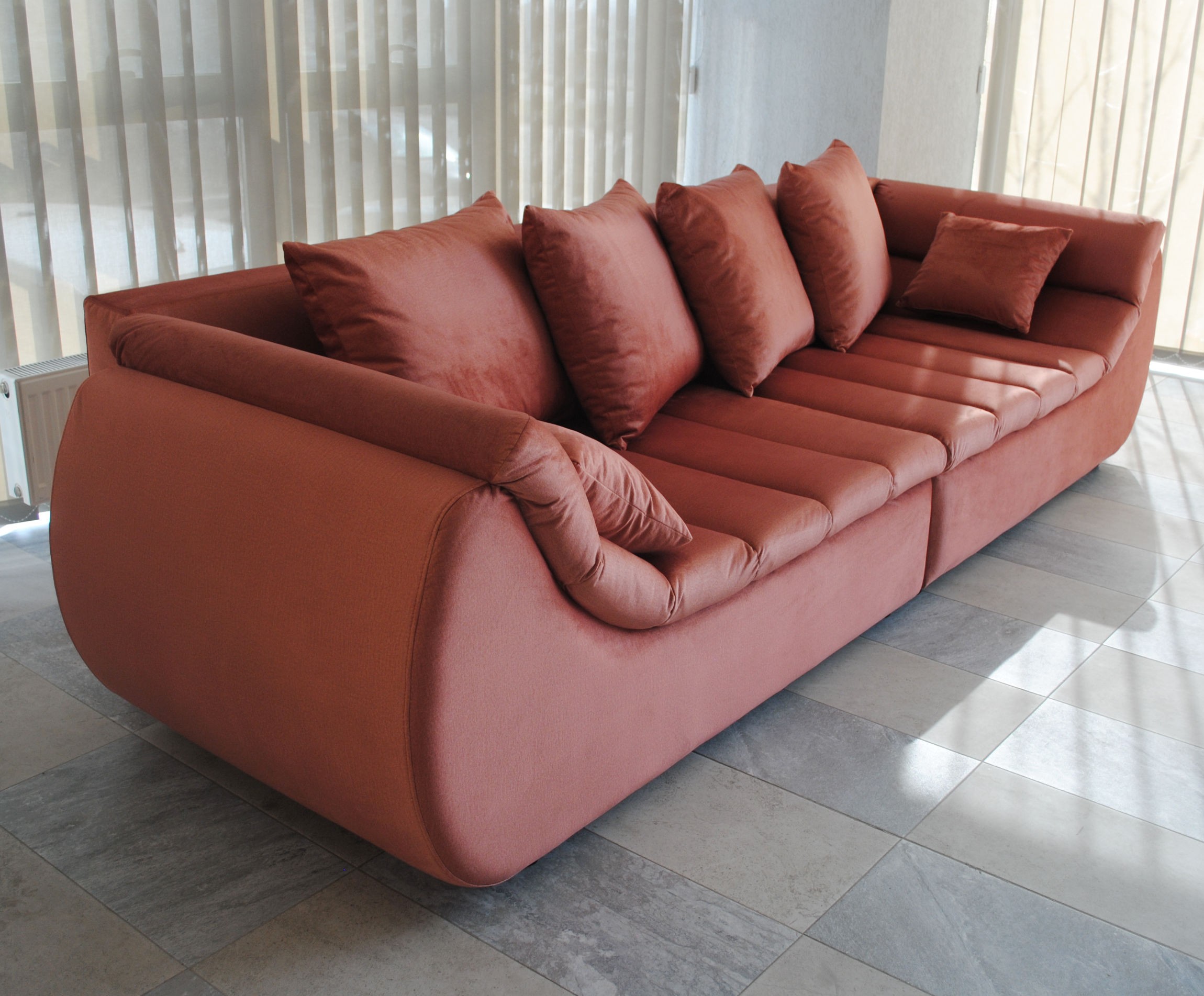 Canapea extensibila 4 locuri Party, cu lada, portocaliu sidef, 300 x 105 x 75 cm 2