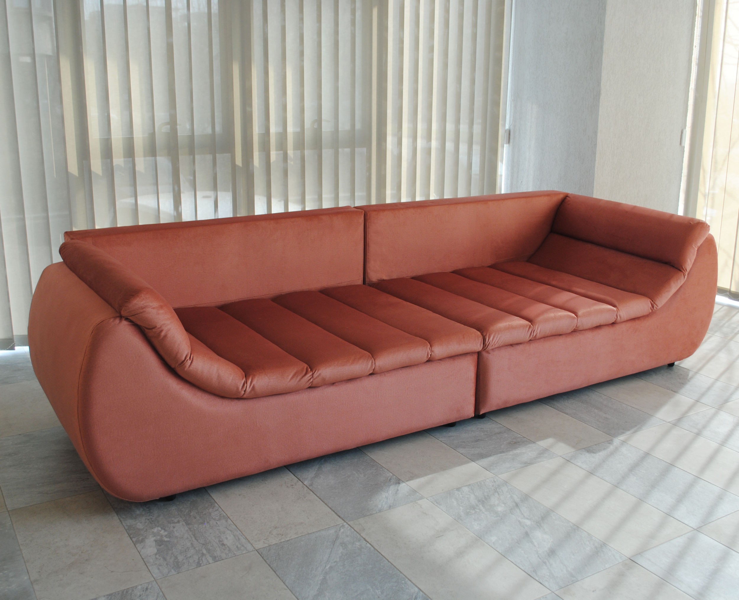 Canapea extensibila 4 locuri Party, cu lada, portocaliu sidef, 300 x 105 x 75 cm 3
