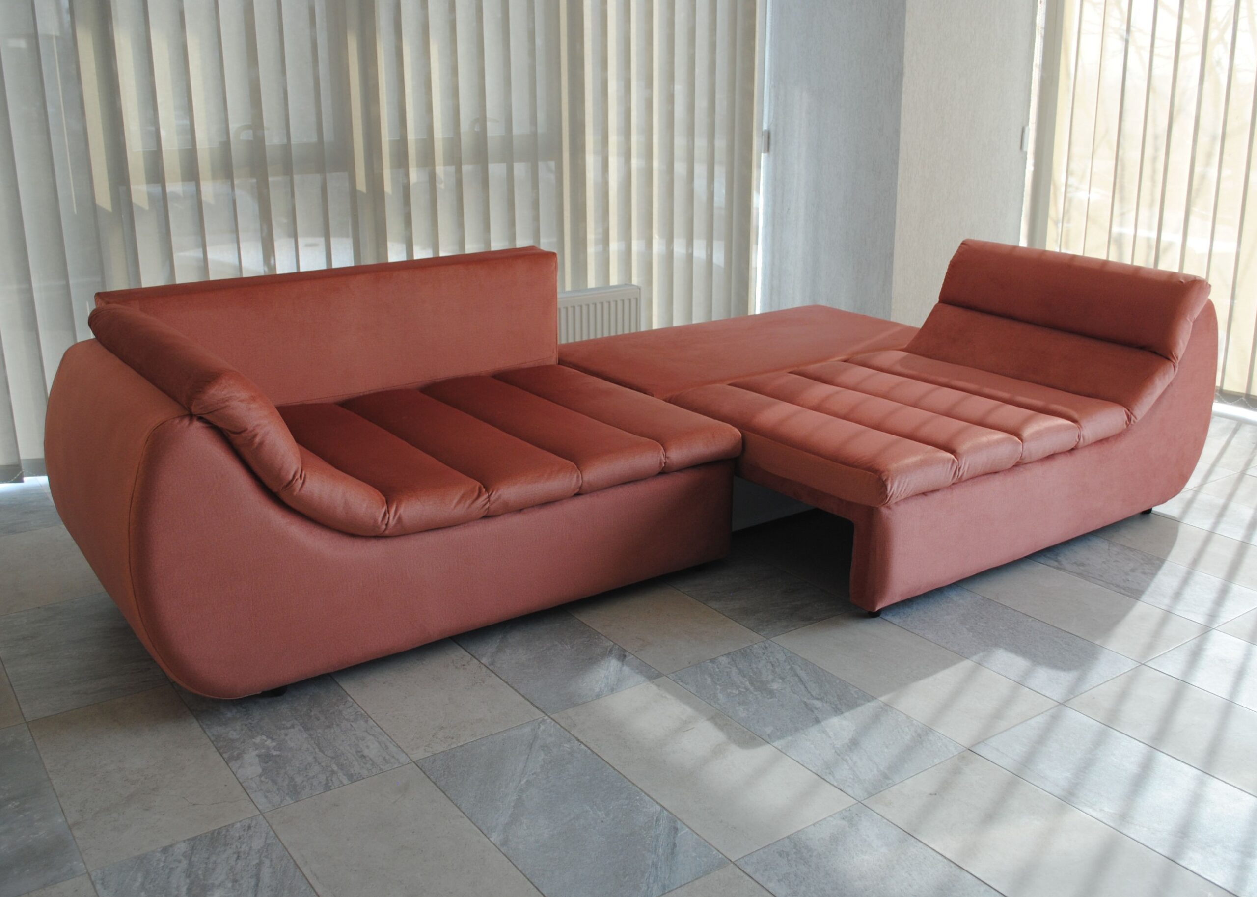 Canapea extensibila 4 locuri Party, cu lada, portocaliu sidef, 300 x 105 x 75 cm 5