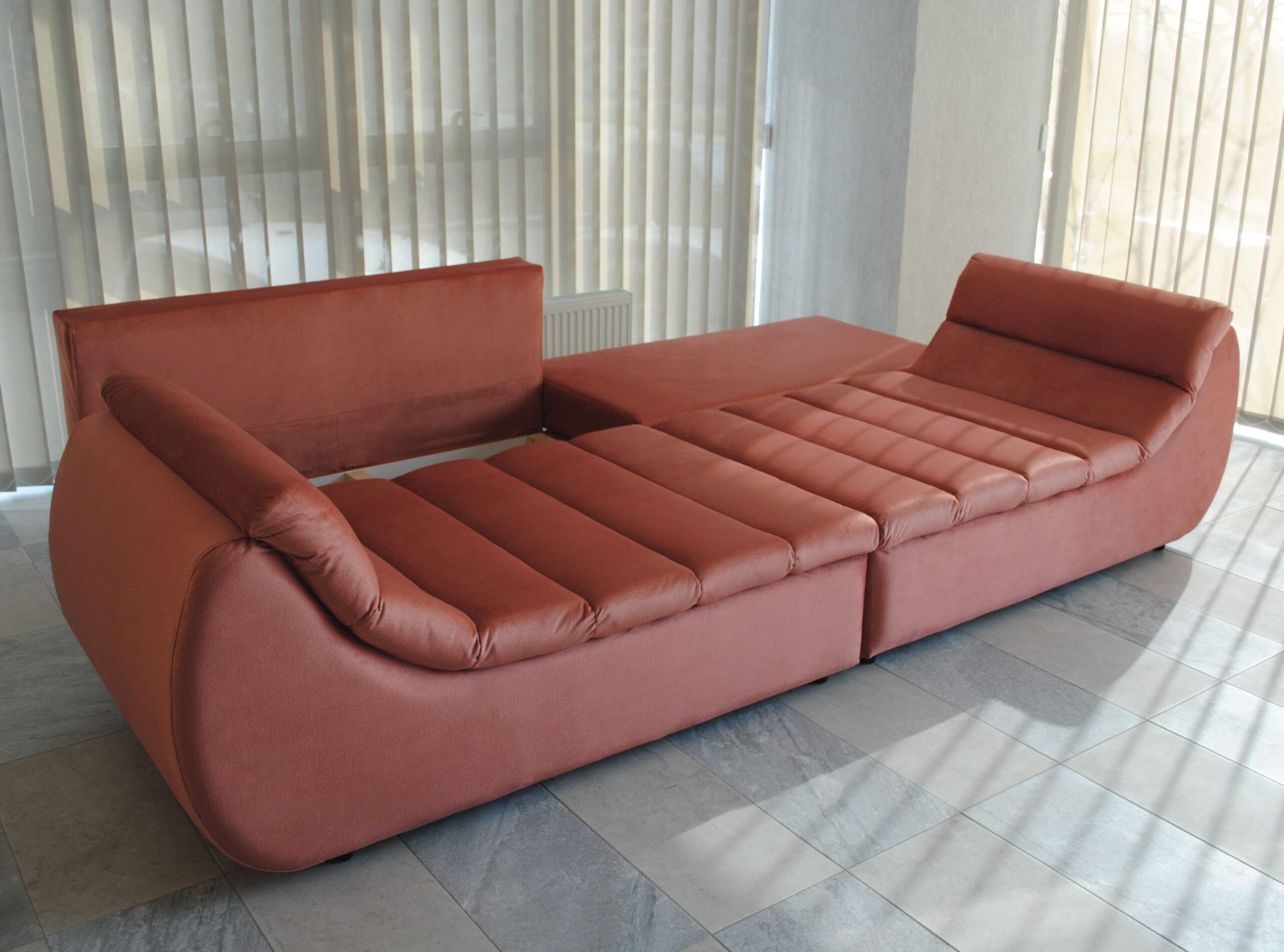 Canapea extensibila 4 locuri Party, cu lada, portocaliu sidef, 300 x 105 x 75 cm 6