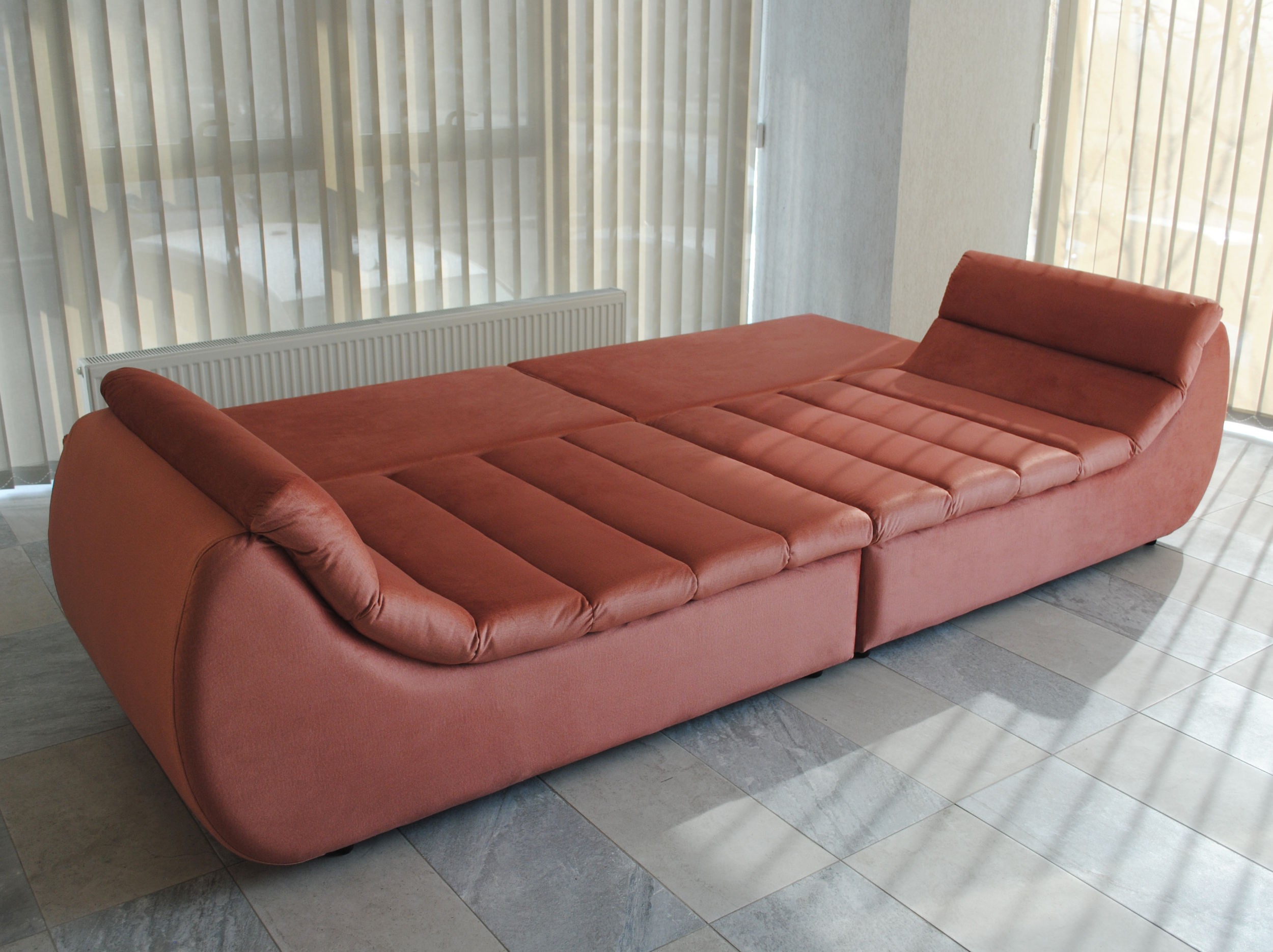Canapea extensibila 4 locuri Party, cu lada, portocaliu sidef, 300 x 105 x 75 cm 7