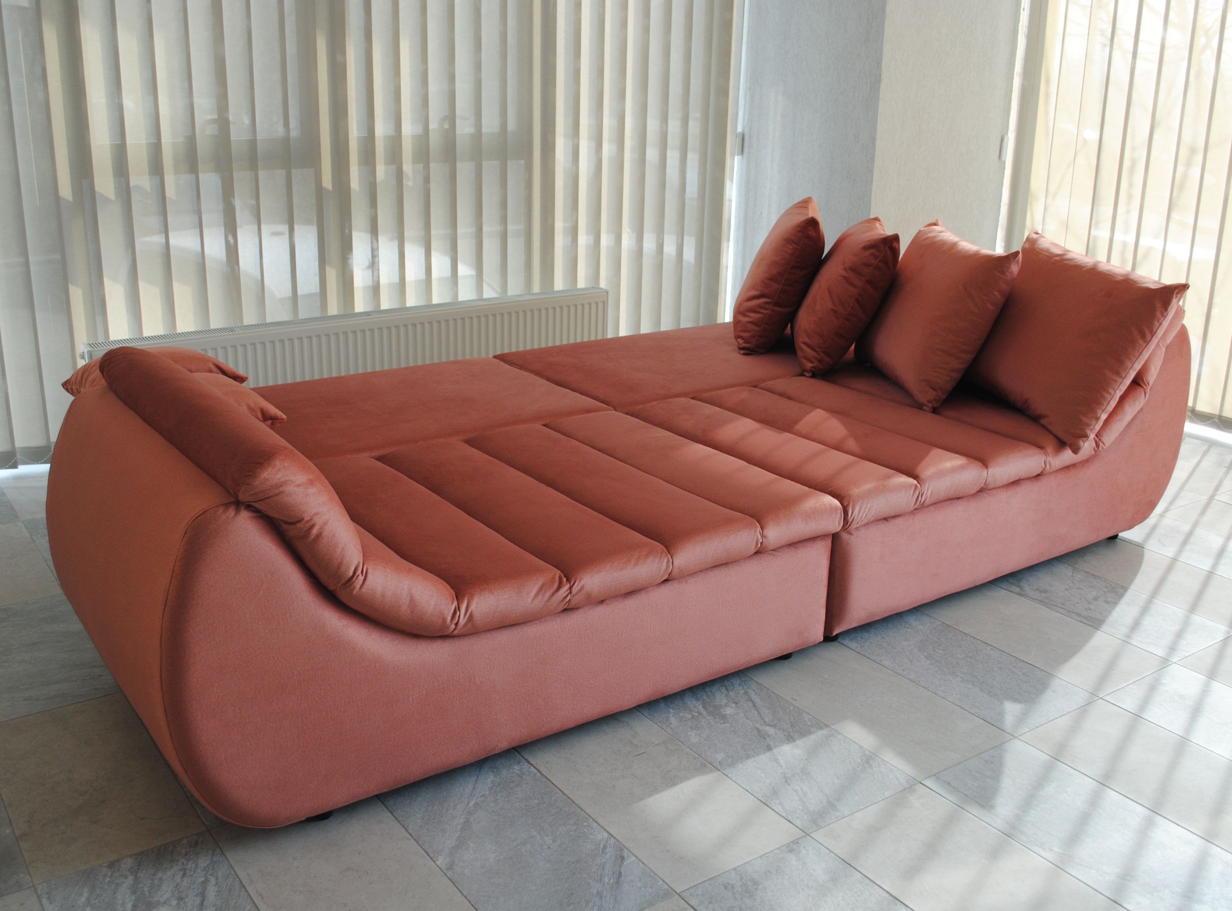 Canapea extensibila 4 locuri Party, cu lada, portocaliu sidef, 300 x 105 x 75 cm 8