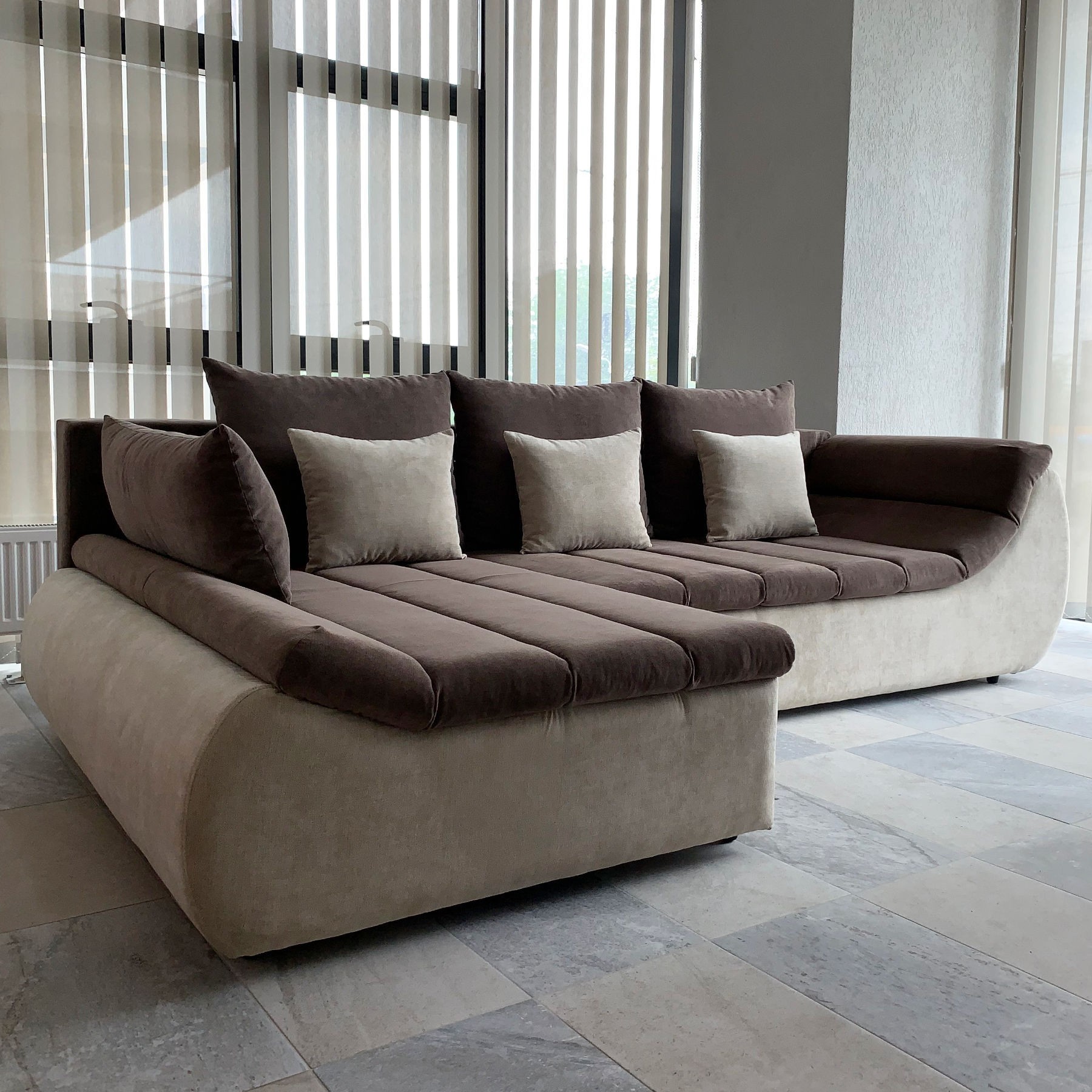 Coltar living extensibil pe dreapta Florence, cu lada, maro + crem, 280 x 170 x 75 cm 3