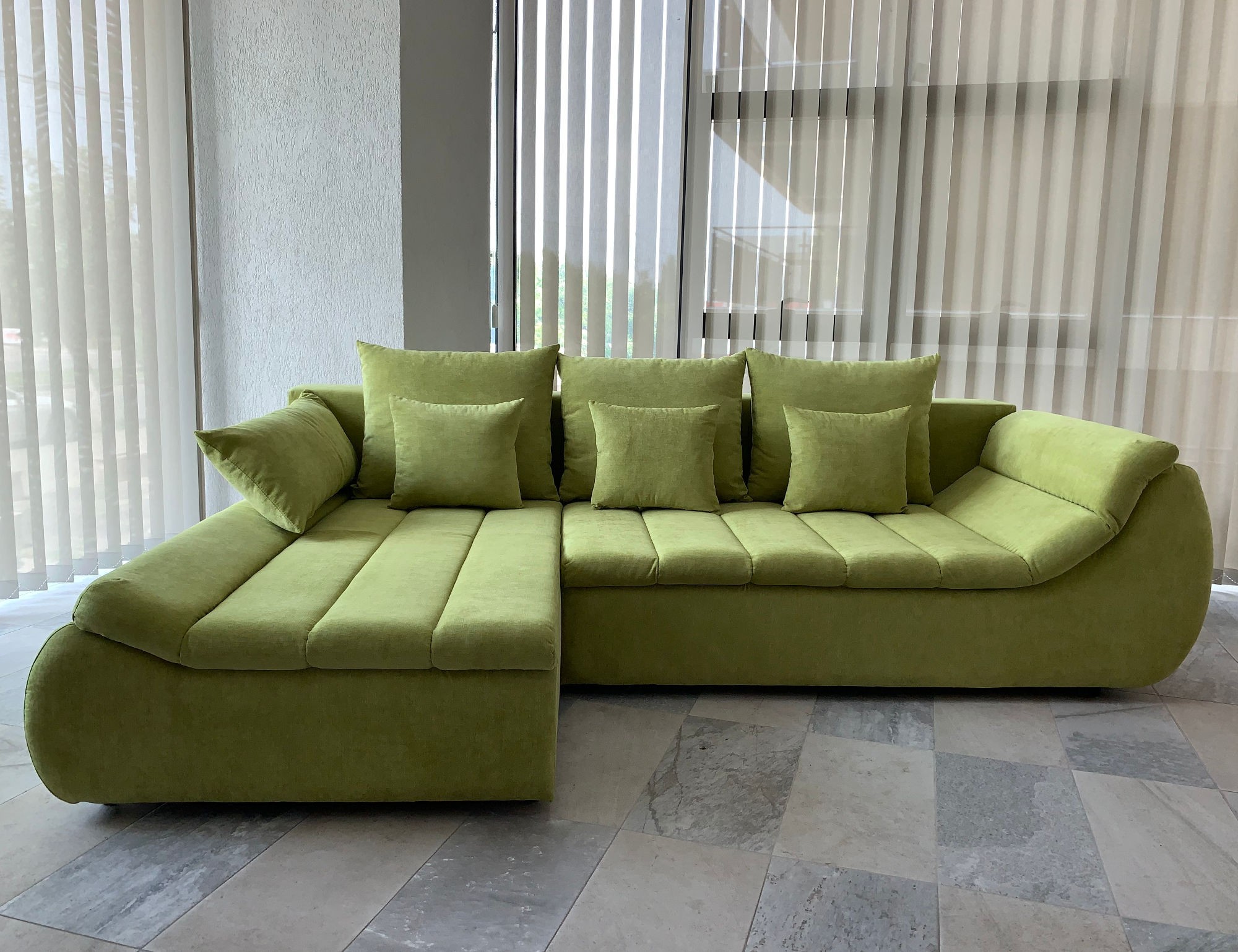 Coltar living extensibil pe dreapta Florence, cu lada, verde, 280 x 170 x 75 cm 1