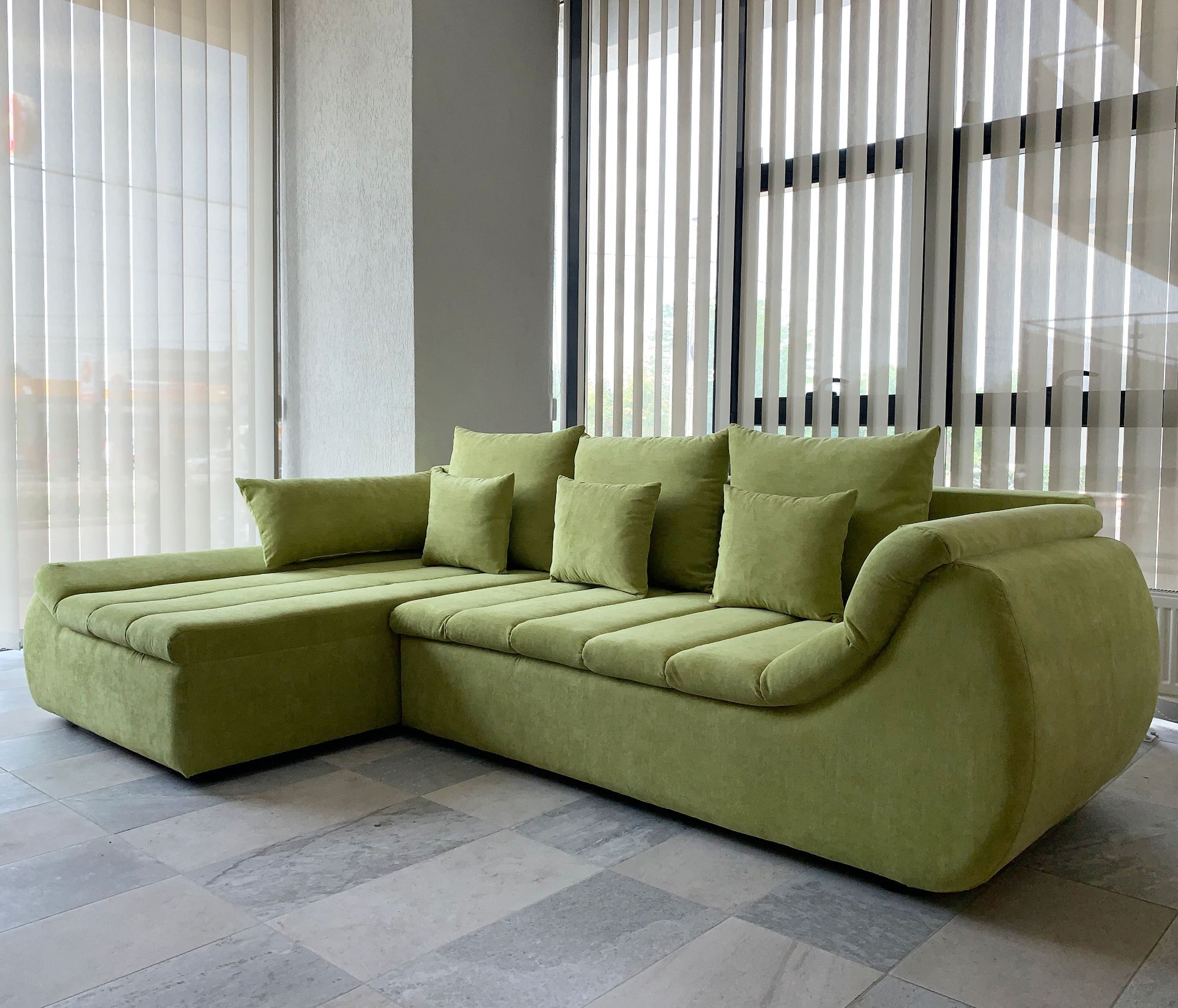 Coltar living extensibil pe dreapta Florence, cu lada, verde, 280 x 170 x 75 cm 2